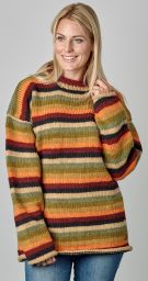 Handmade Pure Wool - stripe jumper - Woodland