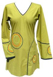 Cotton Tunic - Embroidered Circles - Green
