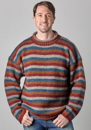 Handmade Pure Wool - stripe jumper - Brick/Grey