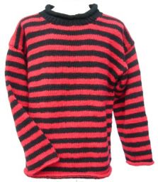 Handmade Pure Wool - stripe jumper - Red/black