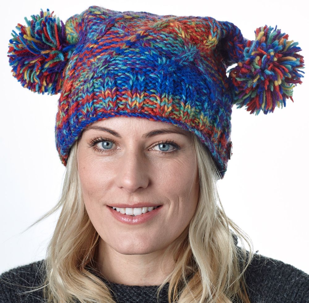 rainbow pom pom hat