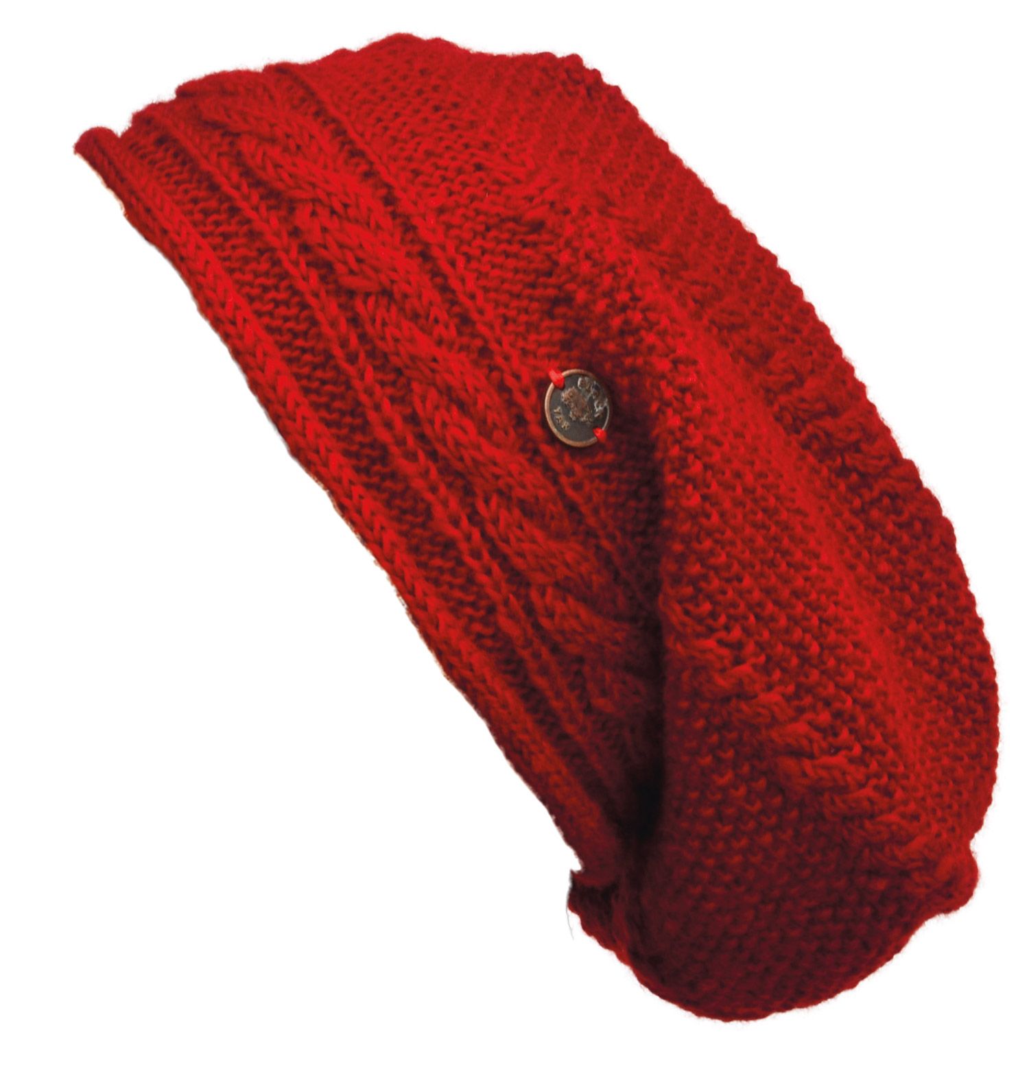 Pure wool - half fleece lined - cable - slouch hat - Red | Black Yak