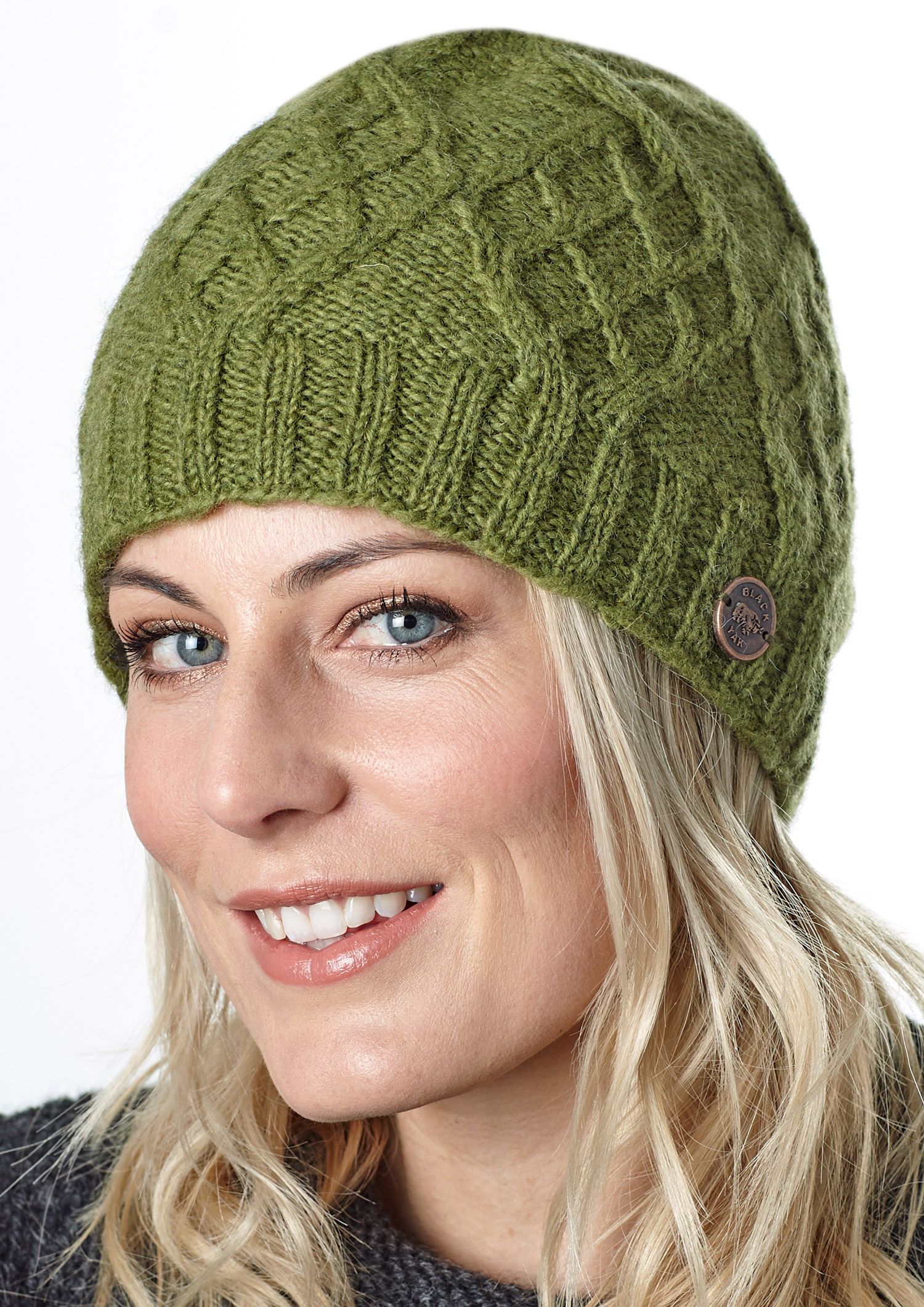 Pure Wool - Trellis Diamond Beanie - Green | Black Yak