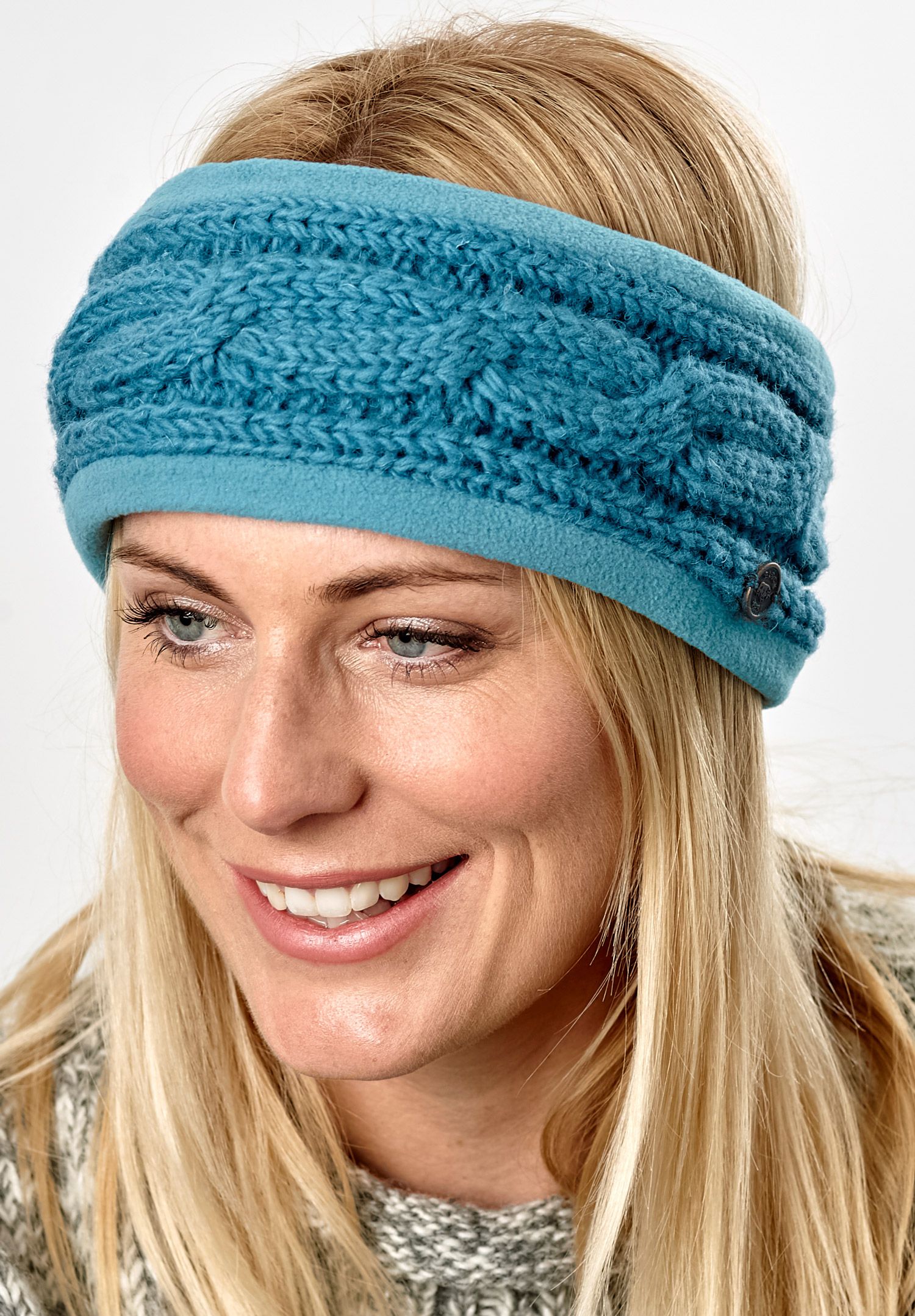 Fleece lined - headband - cable - Aqua | Black Yak