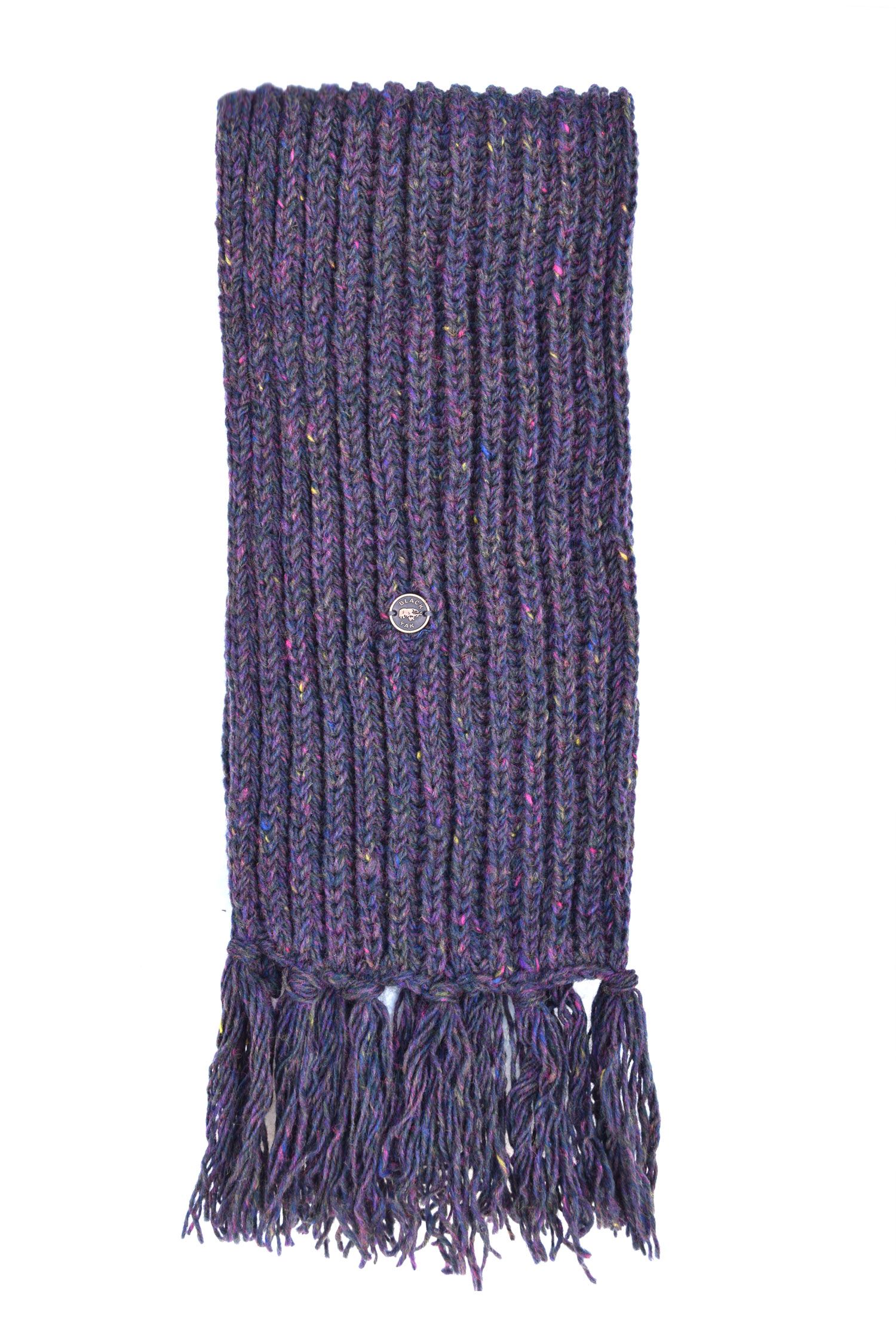 Pure wool - hand knit - heather mix - scarf - purple | Black Yak