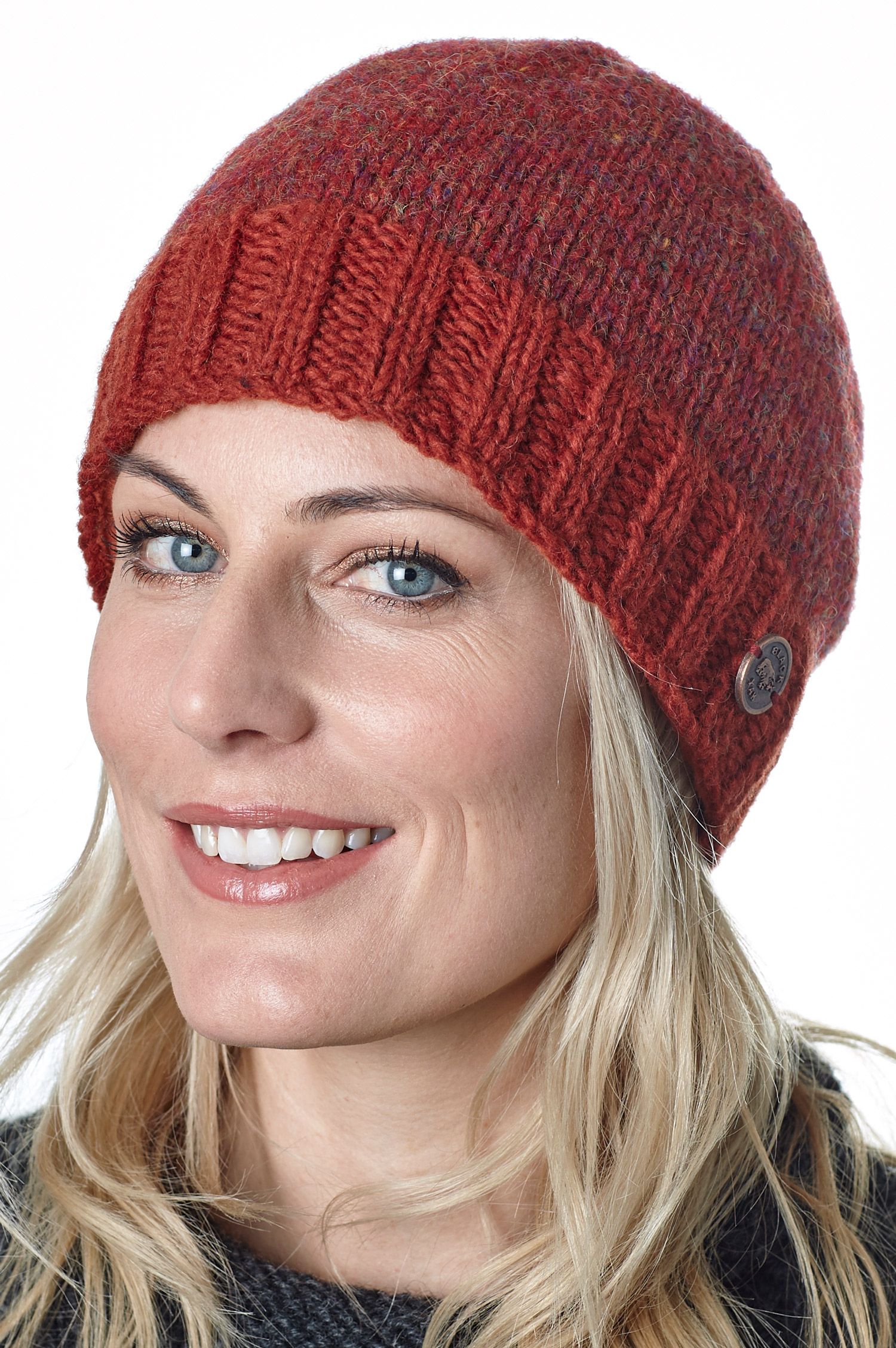 Half fleece lined - Heather mix - contrast edge - beanie - rust heathe ...