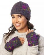 Pure Wool Hand embroidered beanie - heather purple