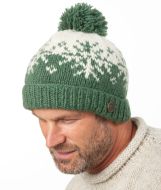 Pure Wool Hand Knit - Snowflake Reflection Bobble Hat - Shale Green