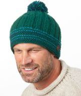 Pure Wool Hand knit - Rib Line Bobble Hat - Emerald