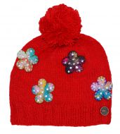 Pure wool - felt flower sparkle bobble - Red