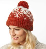 Pure Wool Hand Knit - Snowflake Reflection Bobble Hat - Dark Spice