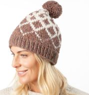 Pure Wool Hand knit - Graduated Diamond Bobble Hat - Pale Heather