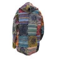 Stonewashed Cotton Patchwork Hooded Jacket - Rust Multi