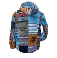 Stonewashed Cotton Patchwork Hooded Jacket - Blue Multi