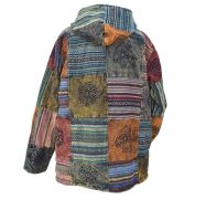 Stonewashed Cotton Patchwork Hooded Jacket - Multi