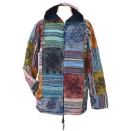 Stonewashed Cotton Patchwork Hooded Jacket - Multi