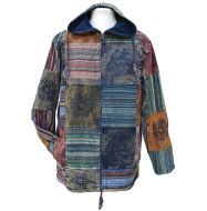 Stonewashed Cotton Patchwork Hooded Jacket - Multi