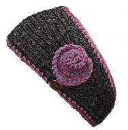 Pure wool fleece lined - swirl headband - pink heather/charcoal