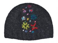 Pure Wool Hand embroidered beanie - charcoal