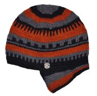 Pure Wool Half fleece lined - helmet hat - Black/Grey/Rust