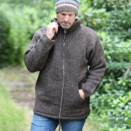 Fleece lined - pure wool jacket - Brown