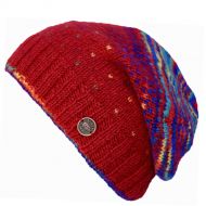 Pure Wool Hand knit - solar tick baggy beanie - red/rainbow