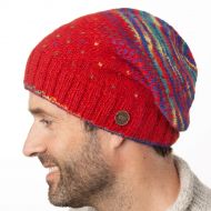 Pure Wool Hand knit - solar tick baggy beanie - red/rainbow