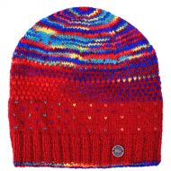 Pure Wool Hand knit - solar tick baggy beanie - red/rainbow