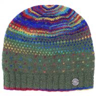 Pure Wool Hand knit - solar tick baggy beanie - forest green/rainbow