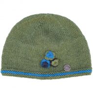 Half fleece lined - pure wool - three flower - beanie - moss green