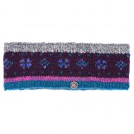 Flower Tick headband - hand knit - pink heather teal