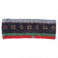 Flower Tick headband - hand knit - green heather red