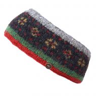 Flower Tick headband - hand knit - green heather red