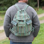 Multi Stripe Cotton Rucksack - Green Multi