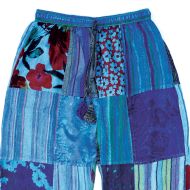 Patchwork Seersucker Cotton - Harem Trousers - Blue/Green