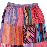 Patchwork Seersucker Cotton - Harem Trousers - Pink/Orange