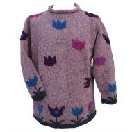 Handmade Pure Wool - tulip design jumper - pale heather