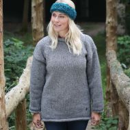 Handmade Pure Wool - plain jumper - Mid Grey