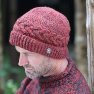 Pure Wool Hand Knit - Rope Cable Beanie - Rust Heather