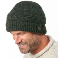 Pure Wool Hand Knit - Rope Cable Beanie - Pine Heather