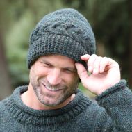 Pure Wool Hand Knit - Rope Cable Beanie - Pine Heather