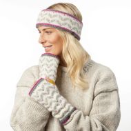 Pure Wool Hand Knit - Chevron Wings Headband - White