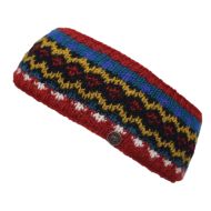 Pure Wool Hand Knit Headband - Fleur De Lys - Red