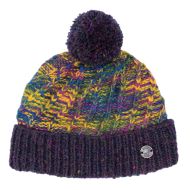 Pure Wool Hand knit - altitude turn up bobble hat - glen berry purple heather