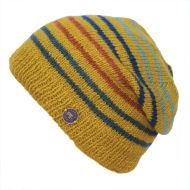 Pure Wool Hand knit - fine stripe - baggy beanie - Mustard