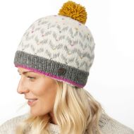 Pure Wool Sherpa Fleece - Chevron Wings Bobble Hat - White