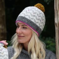 Pure Wool Sherpa Fleece - Chevron Wings Bobble Hat - White