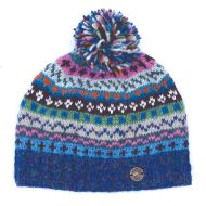 Pure Wool Hand Knit - Fair Isle Bobble Hat - Blue Heather