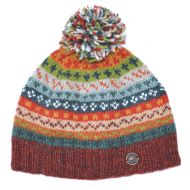 Pure Wool Hand Knit - Fair Isle Bobble Hat - Rust Heather