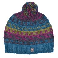 Pure wool Bobble Hat - Ridge Pattern - Jewel